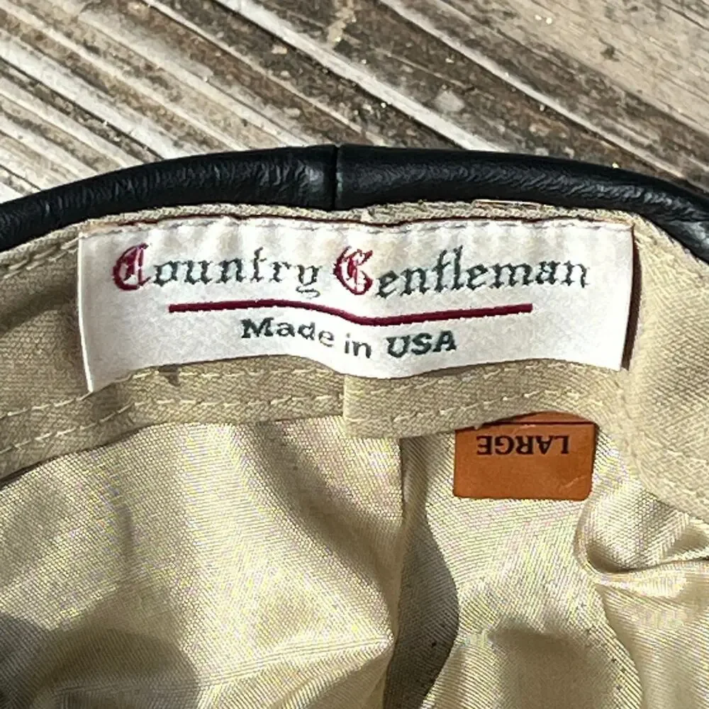 Y2K Faux Leather Cabbie Hat L Structured Newsboy Cap Country Gentleman USA Made